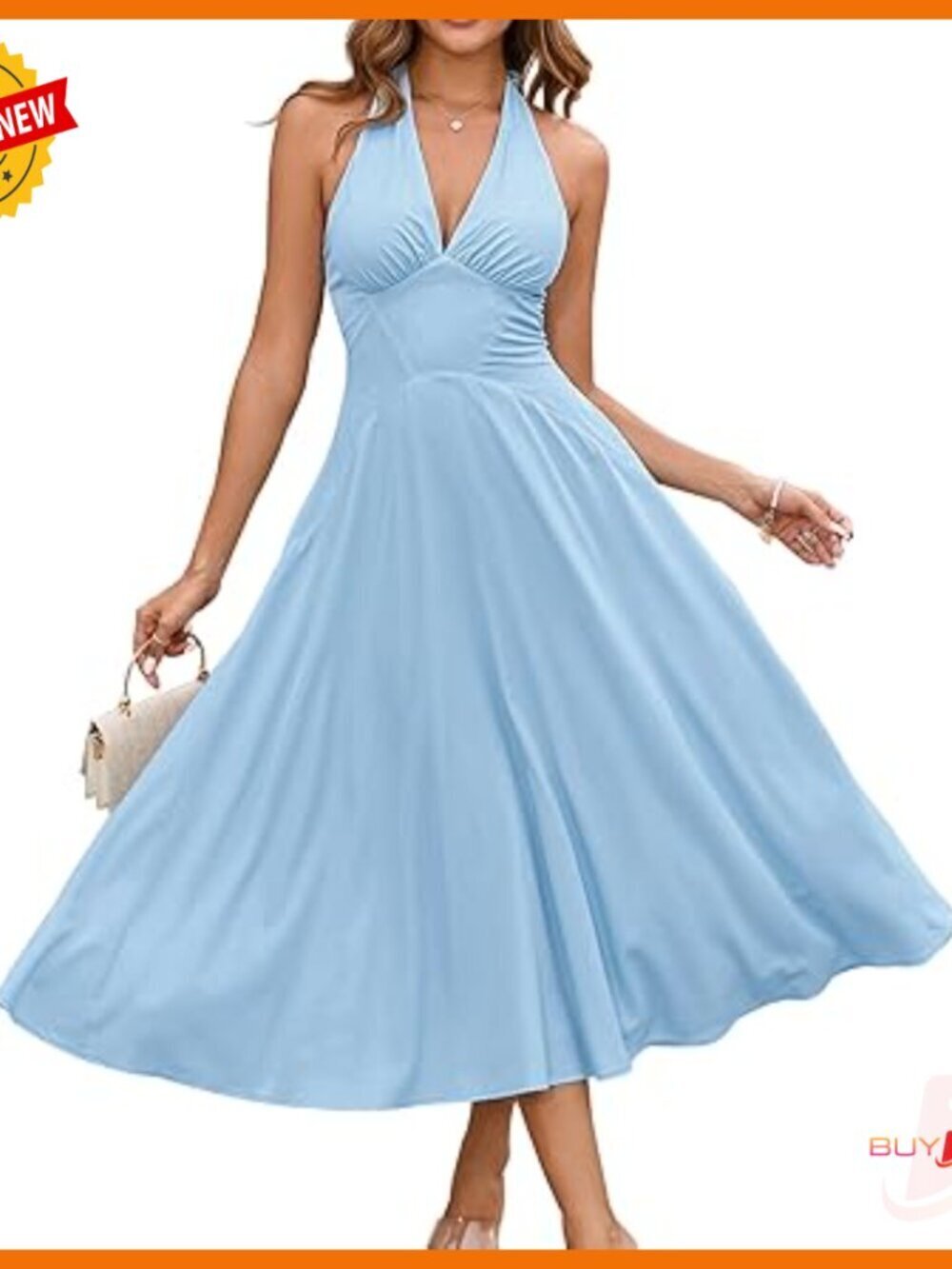 Women's Summer Halter Midi Dress Corset A-Line Tea Party Sundress